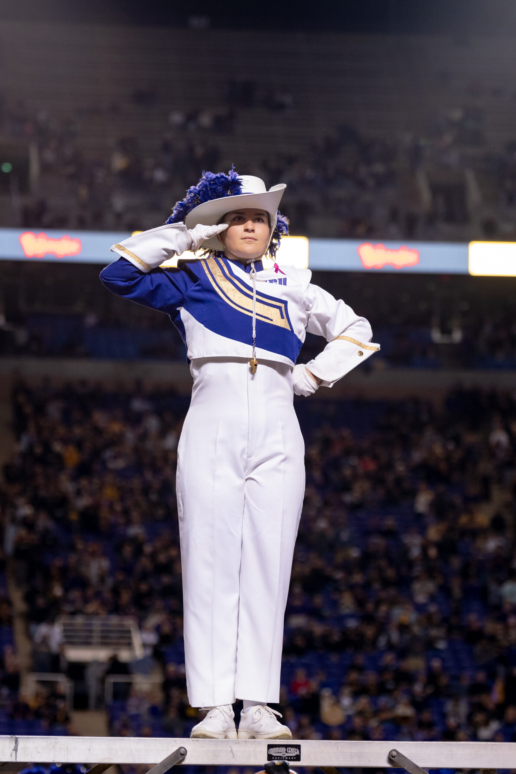 My First ECU College Football Photography Assignment 291 ECU drum major in white saluting the crowd