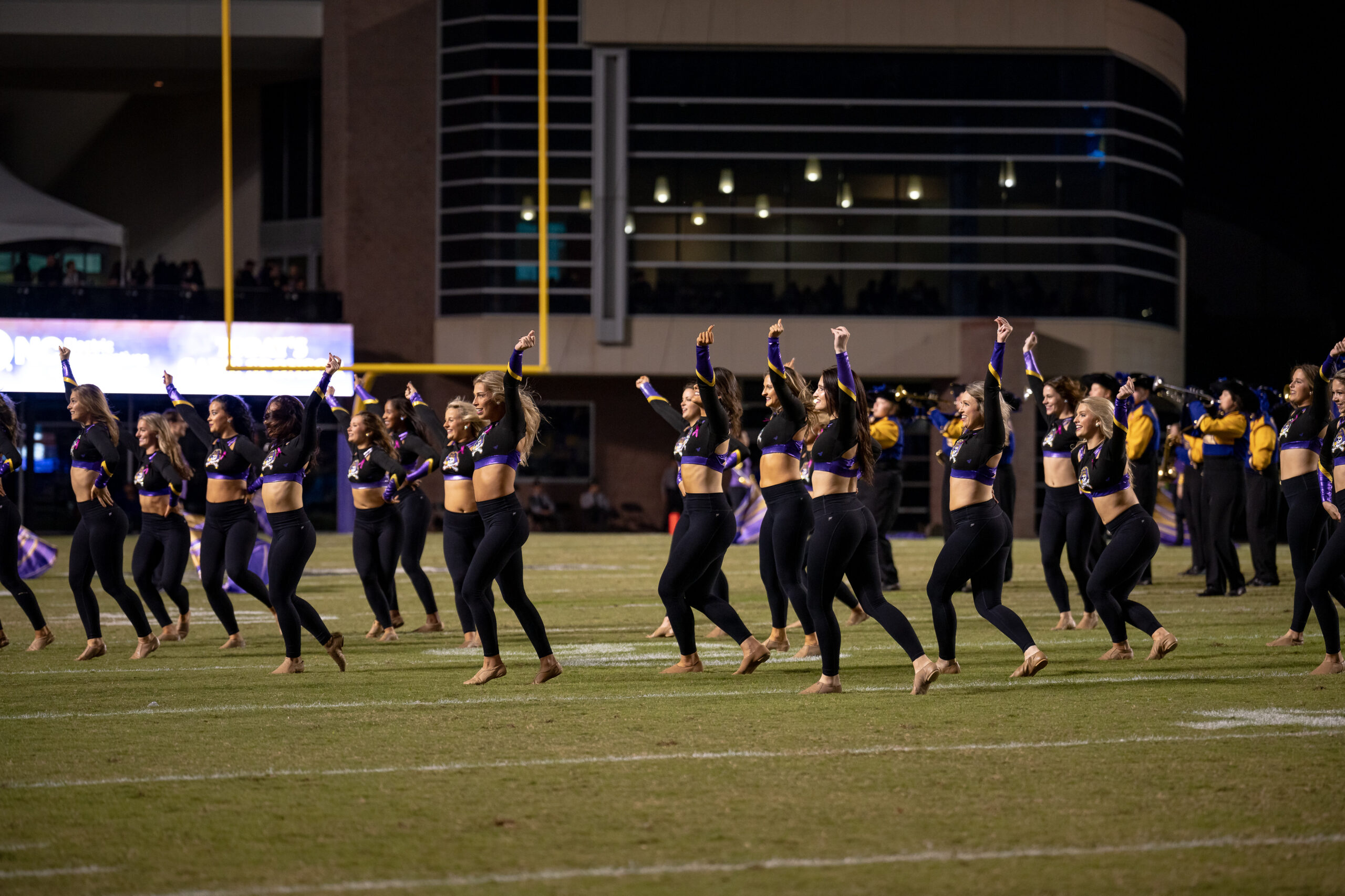 My First ECU College Football Photography Assignment 203 ECU dance team and band in formation on the field