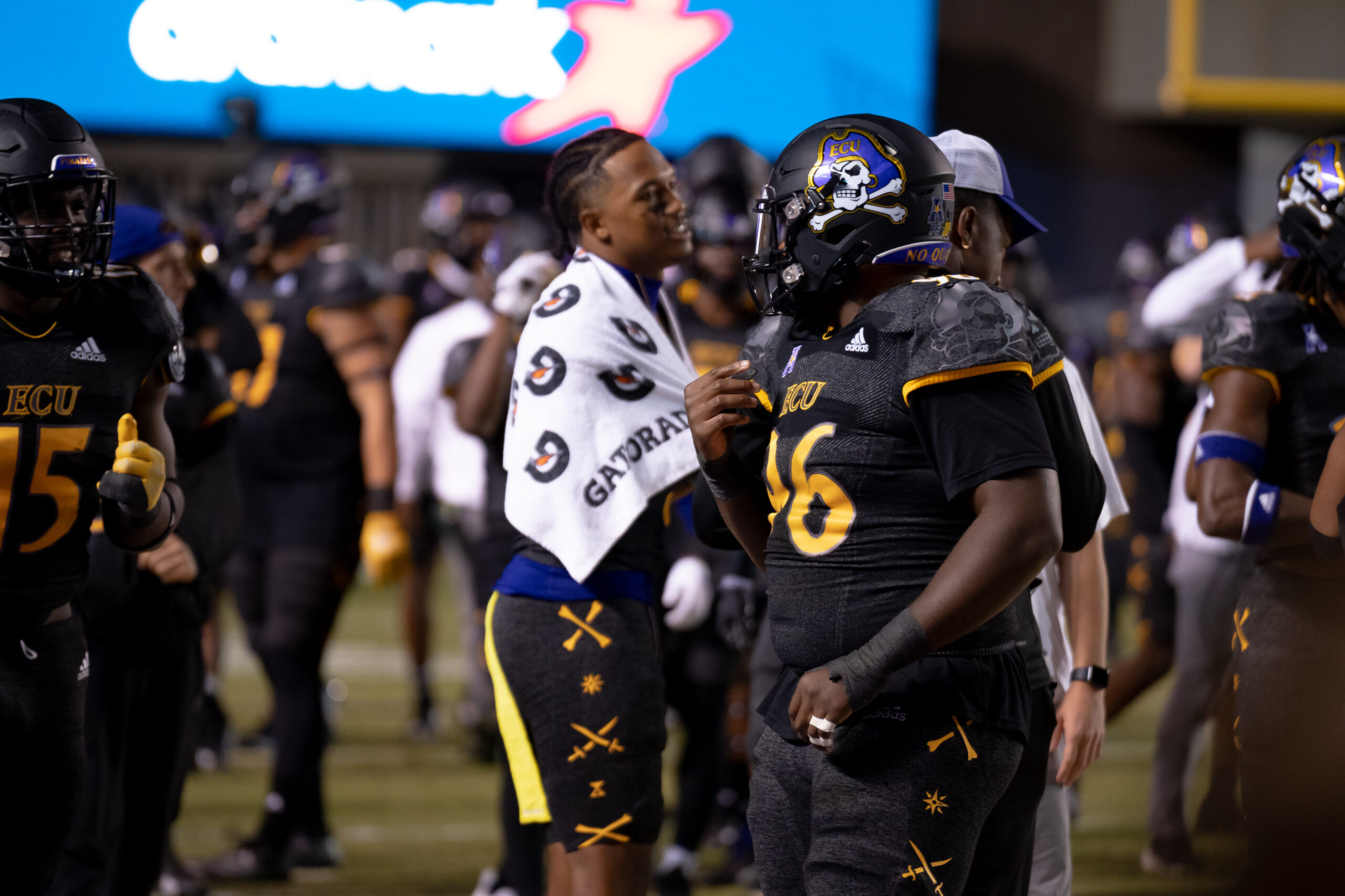 My First ECU College Football Photography Assignment 47 ECU players and staff celebrating on the sideline