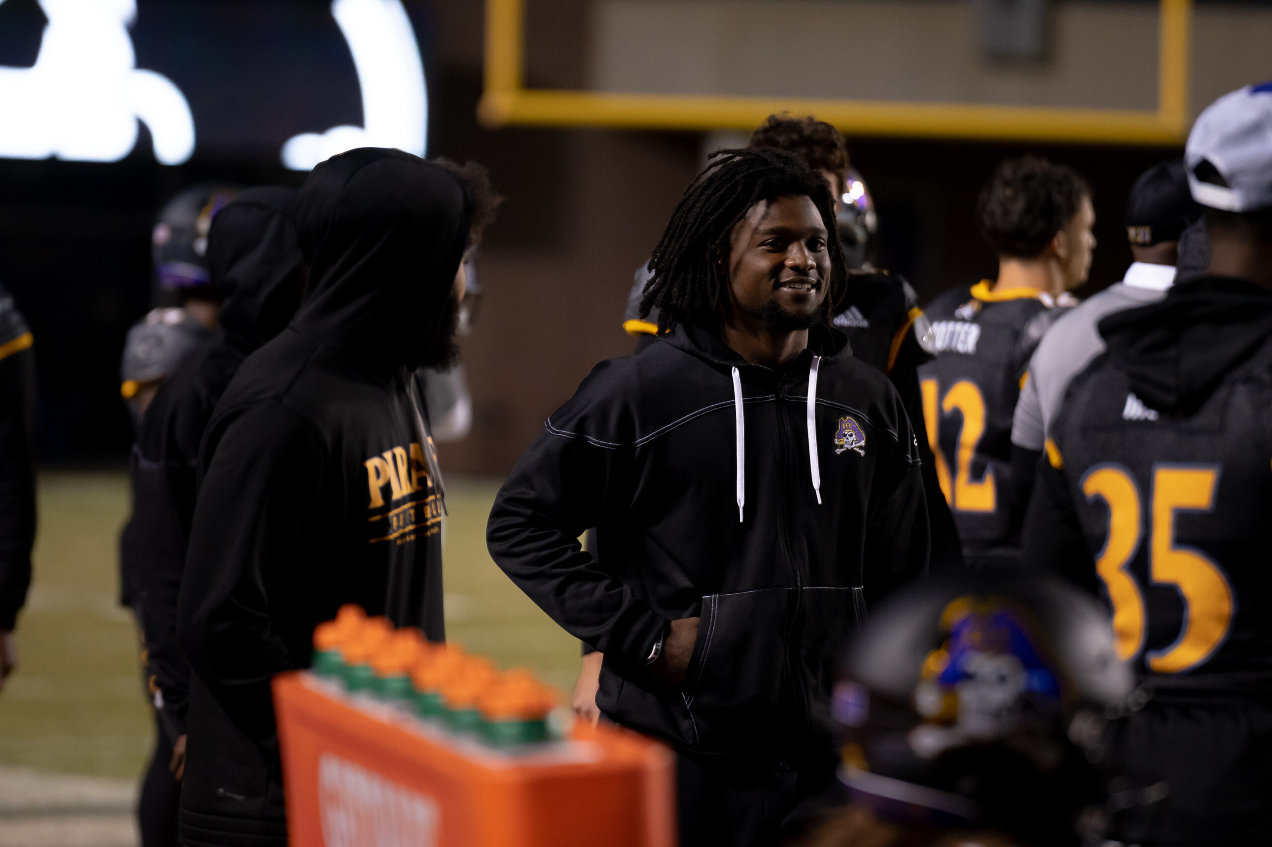 My First ECU College Football Photography Assignment 238 ECU players gathered at the sideline cooler