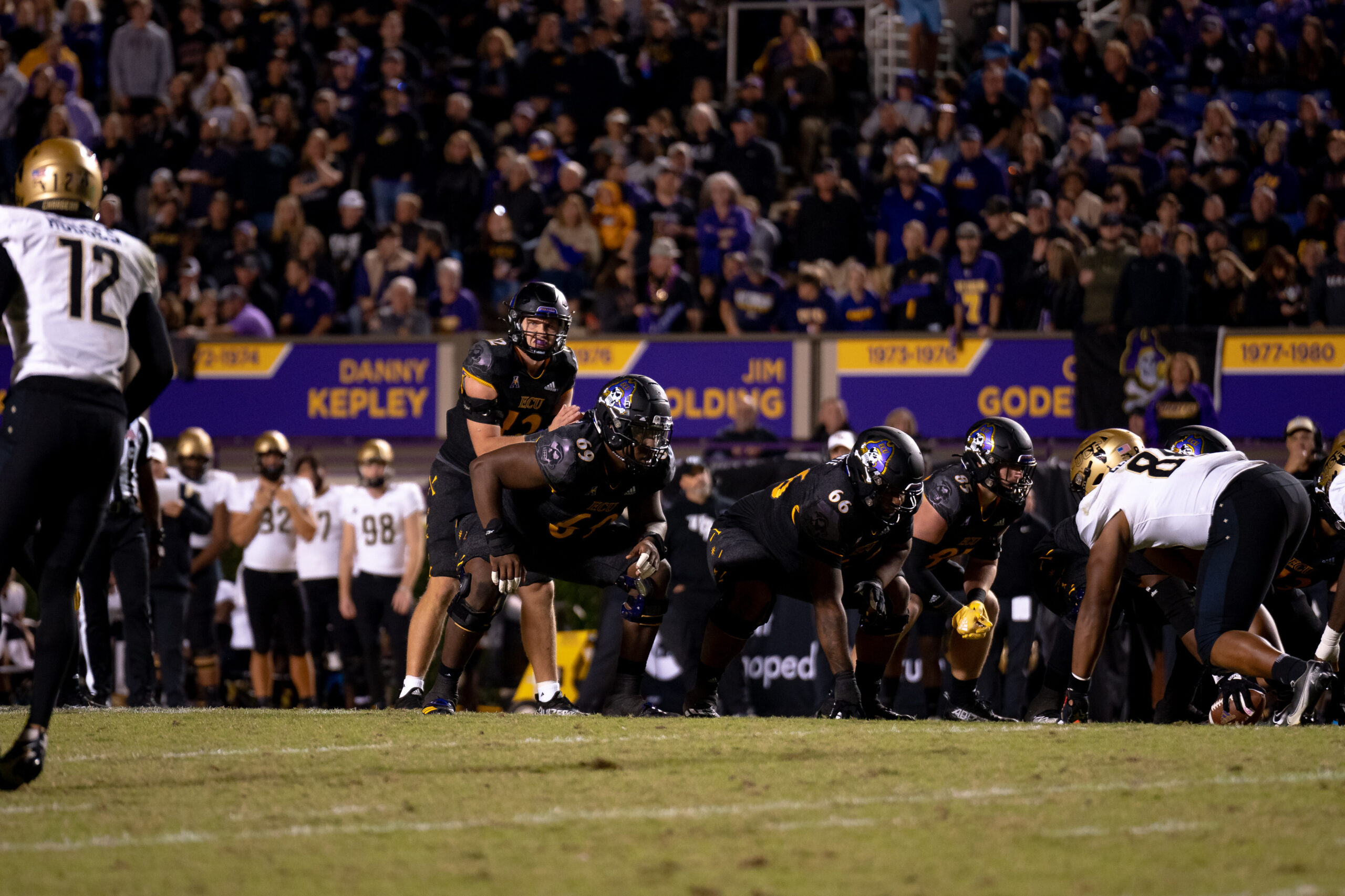 My First ECU College Football Photography Assignment 37 Players and staff gathered along the sideline during play