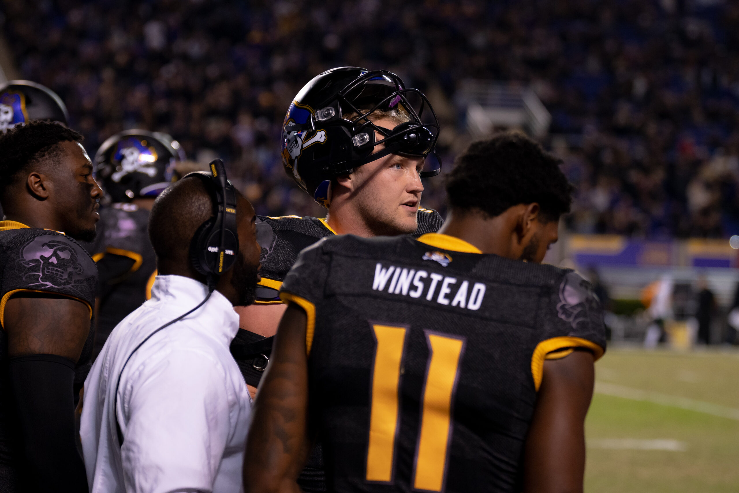 My First ECU College Football Photography Assignment 163 ECU player No. 11 on the sideline in his helmet