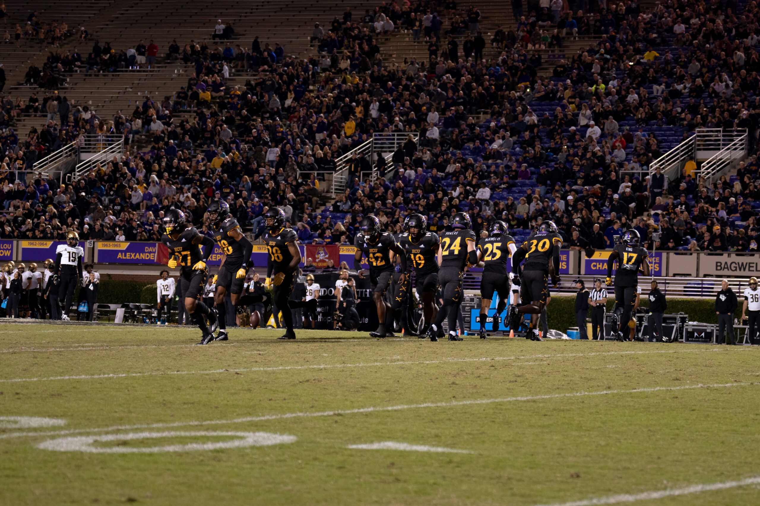 My First ECU College Football Photography Assignment 42 Players spread across the field between downs