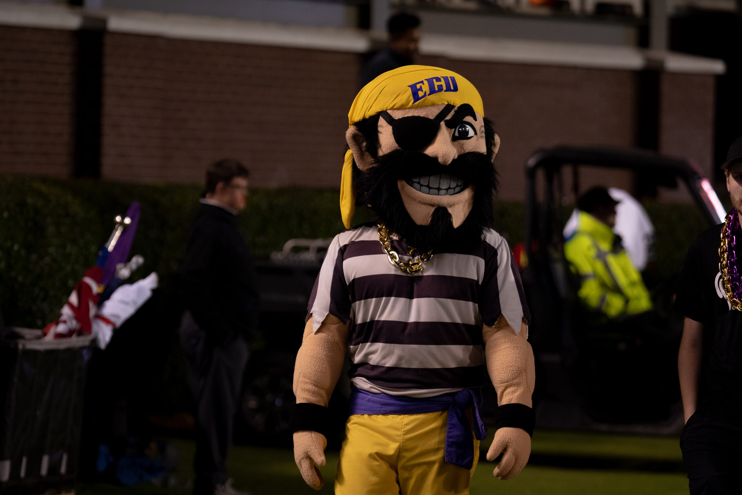 My First ECU College Football Photography Assignment 11 ECU Pirate mascot posing on the sideline
