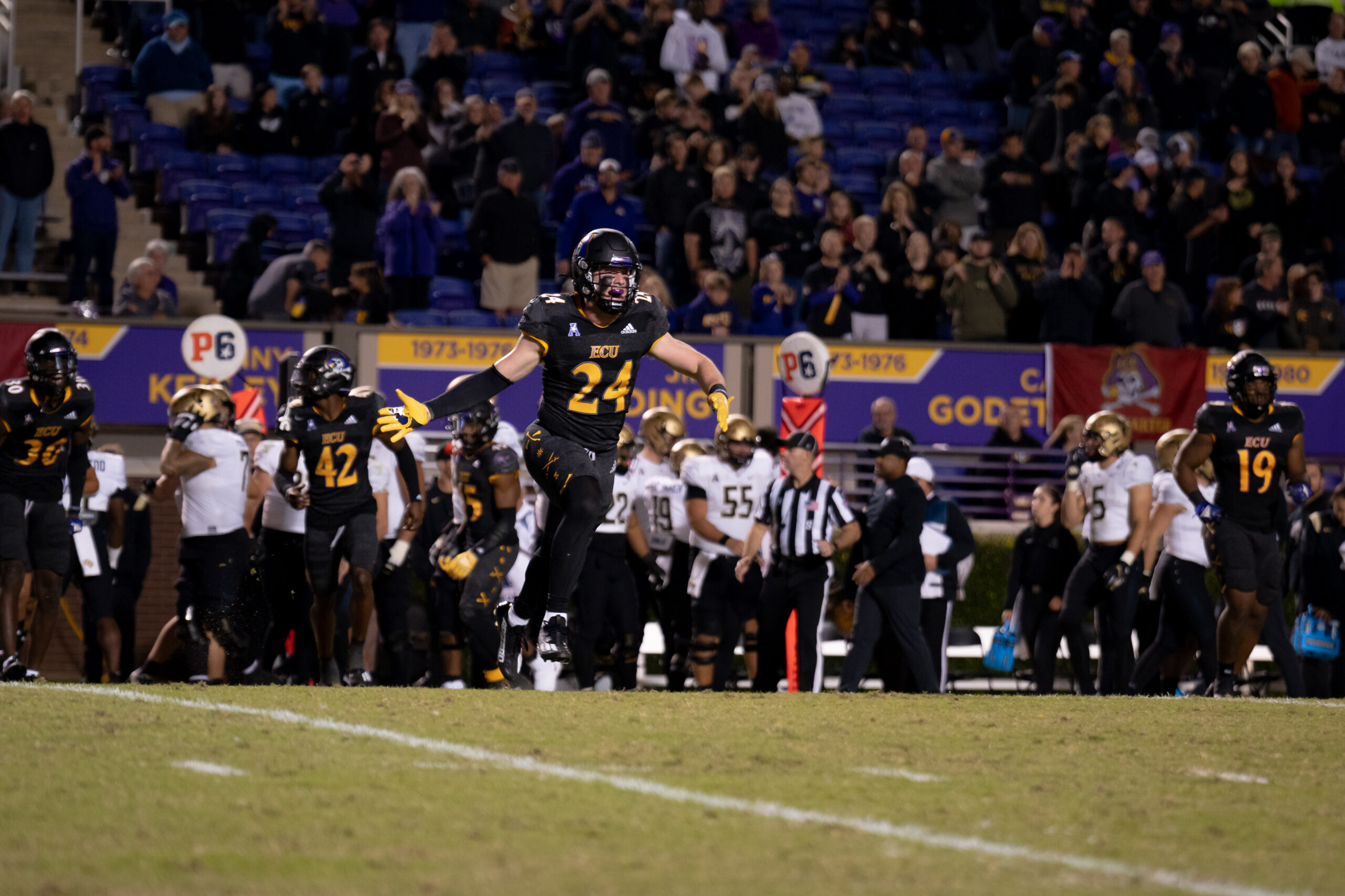 My First ECU College Football Photography Assignment 95 ECU sideline lined with players and staff during the game