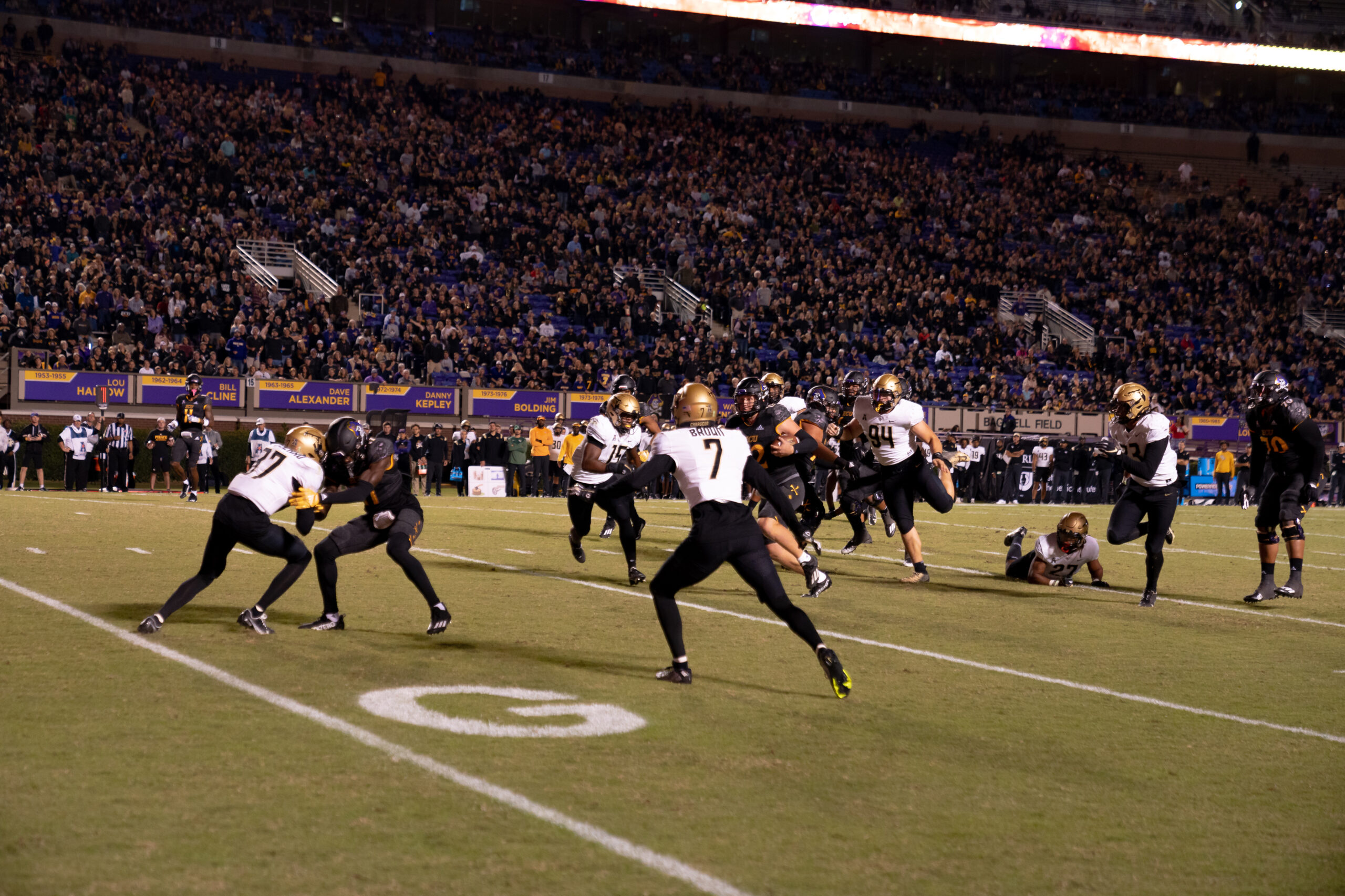 My First ECU College Football Photography Assignment 43 Kickoff return under the stadium lights