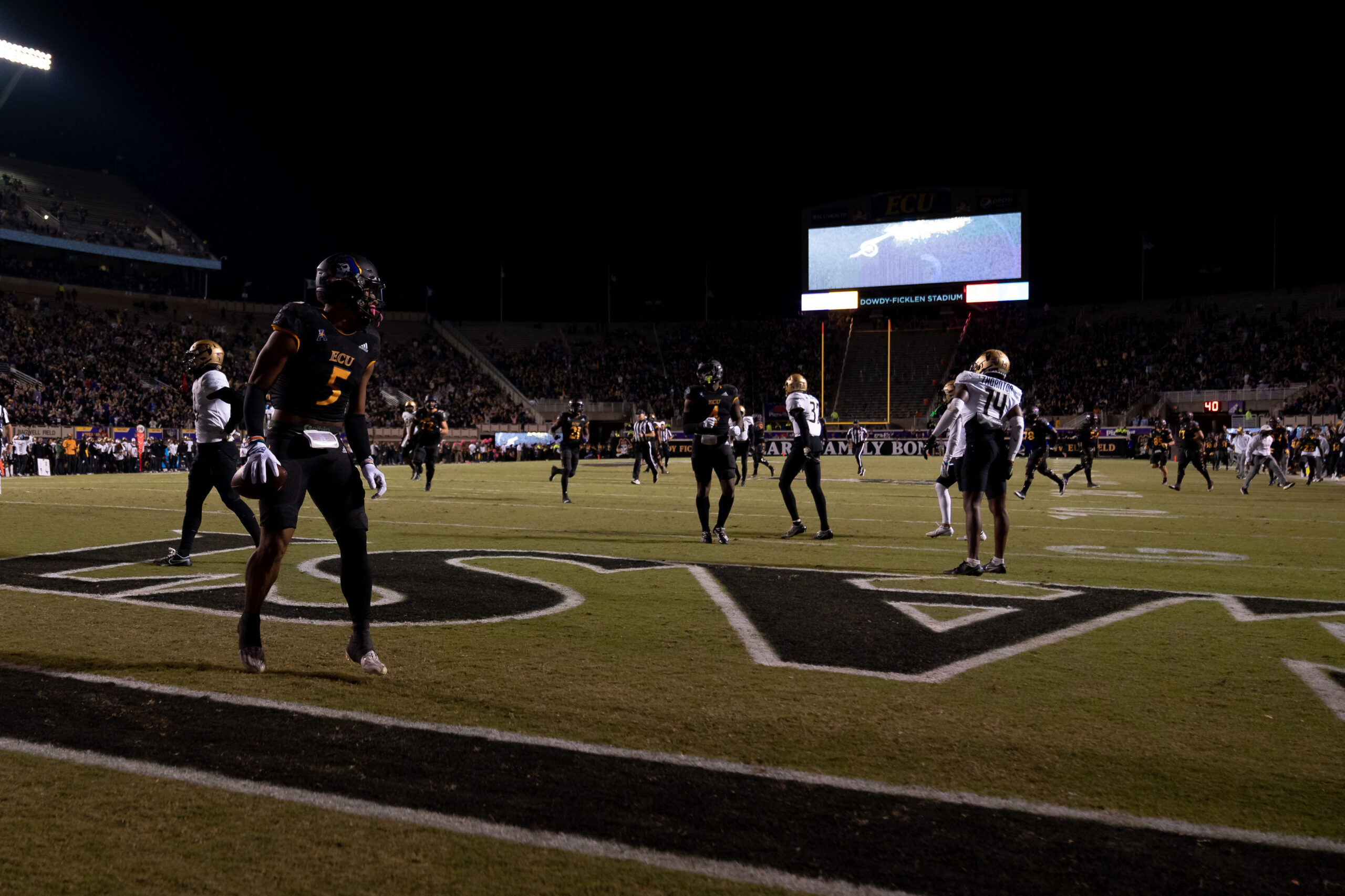 My First ECU College Football Photography Assignment 268 Wide view of the field from the end zone under the lights
