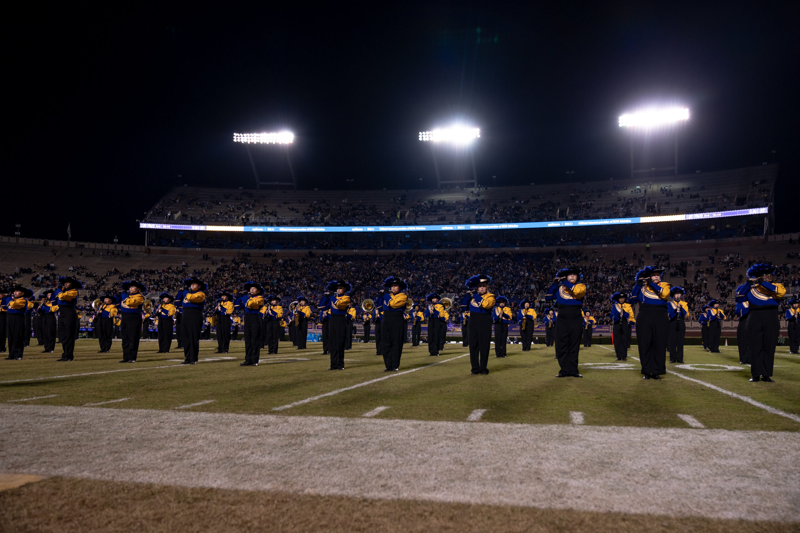 My First ECU College Football Photography Assignment 157 ECU band forming lines across the field at halftime