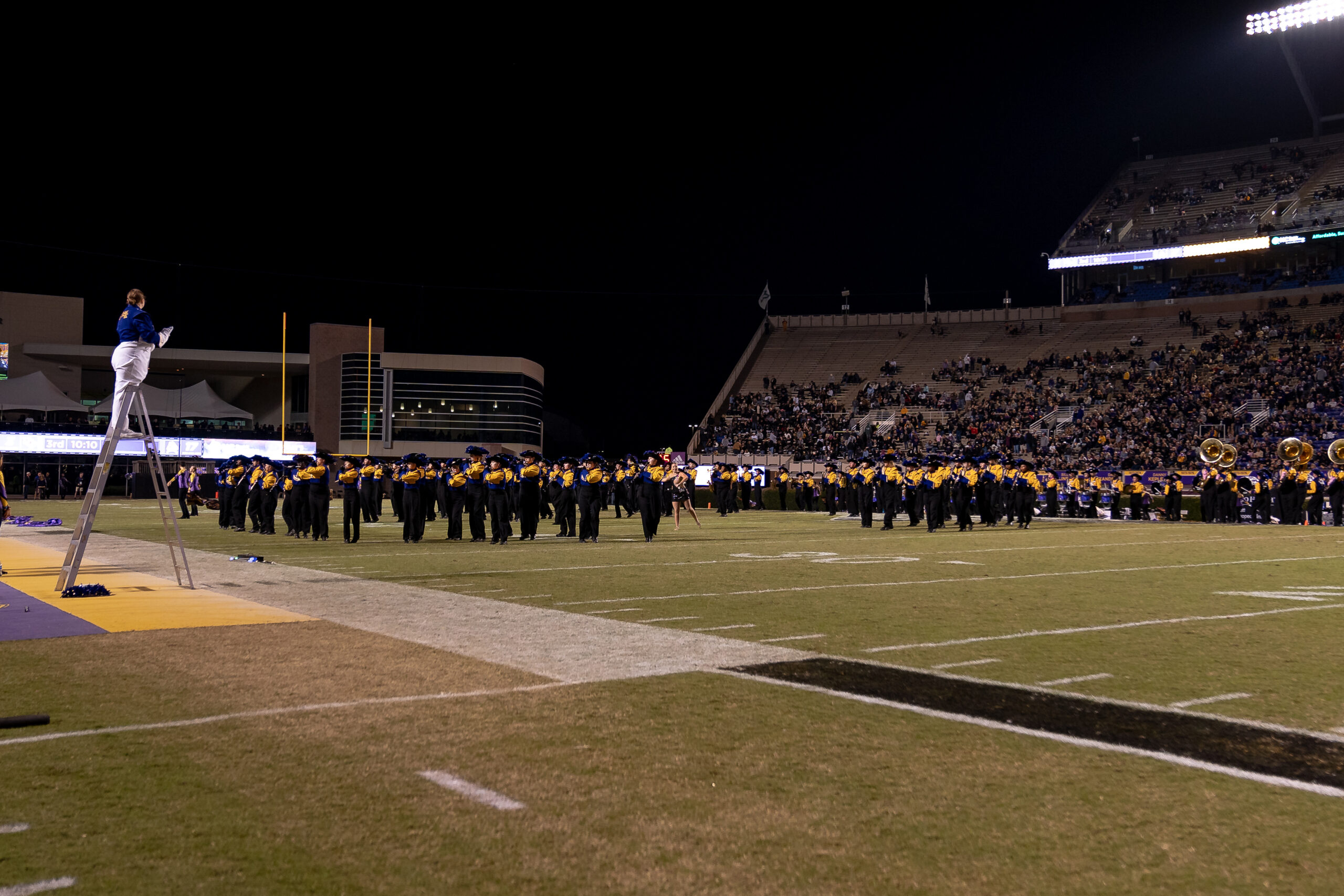 My First ECU College Football Photography Assignment 219 Players lined up near the end zone at night