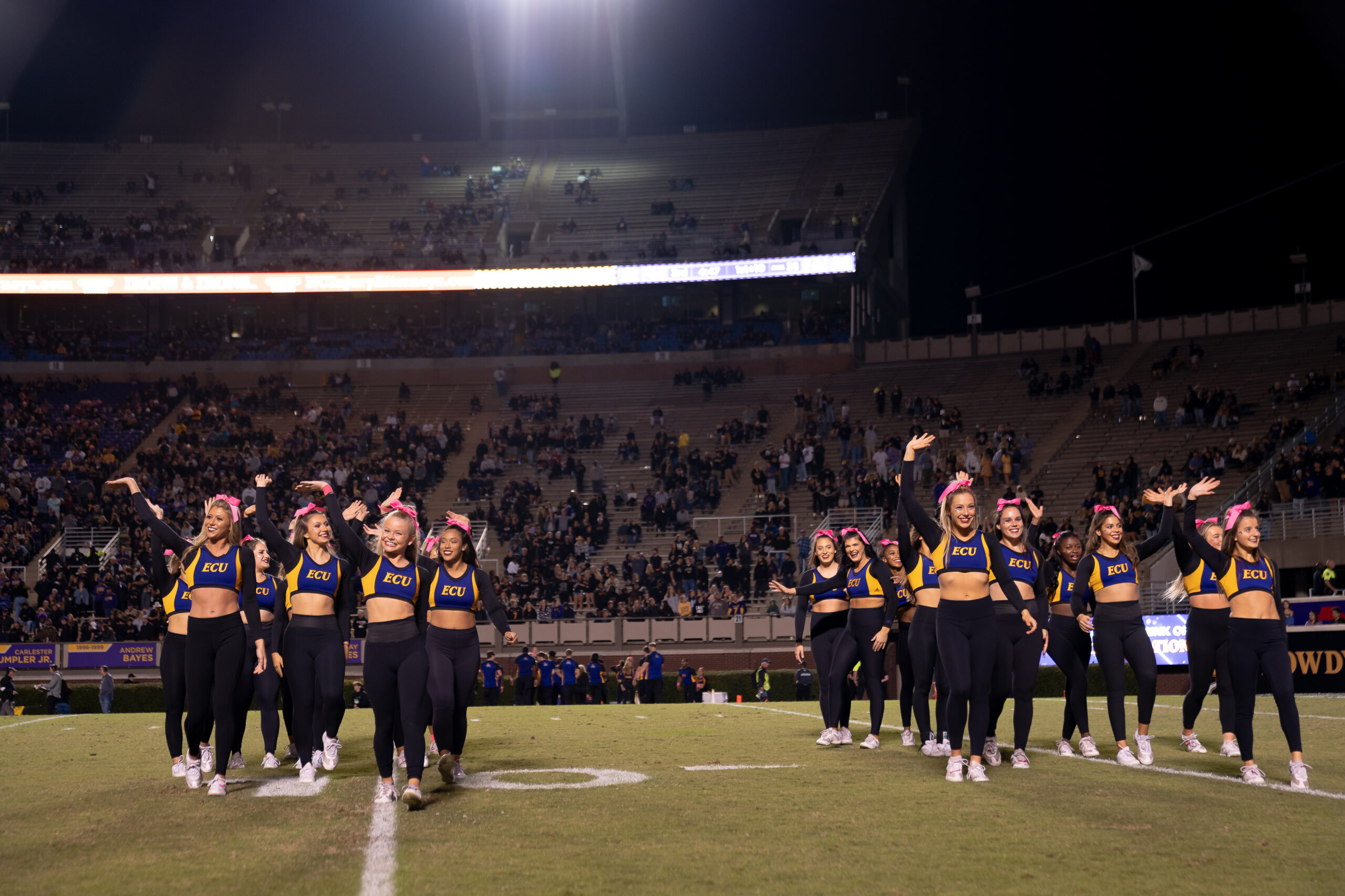 My First ECU College Football Photography Assignment 86 Halftime performers spread across the field under the lights