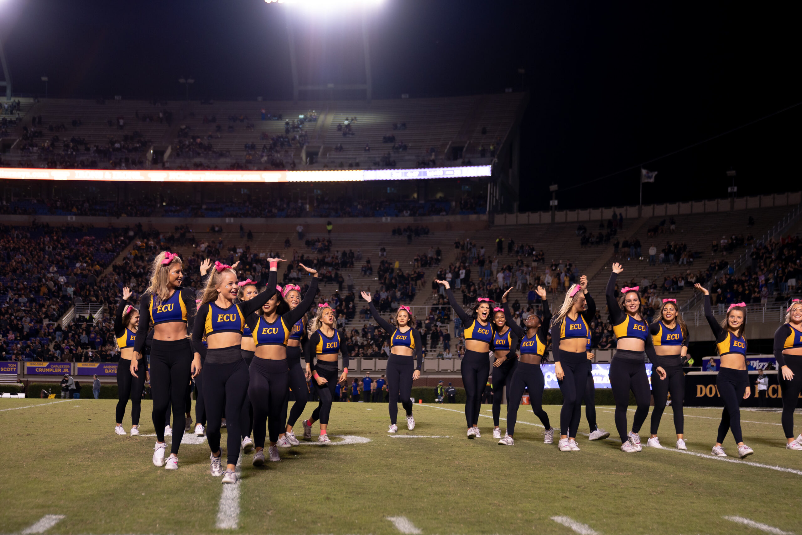 My First ECU College Football Photography Assignment 77 Wide shot of the ECU team lined up on the field at night