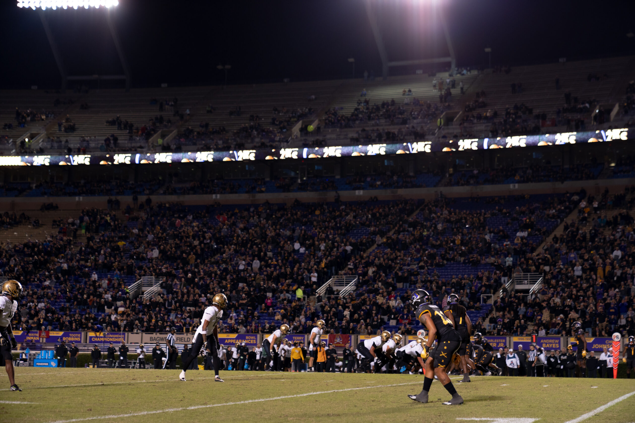 My First ECU College Football Photography Assignment 119 Wide view of the lit stadium and field during the night game