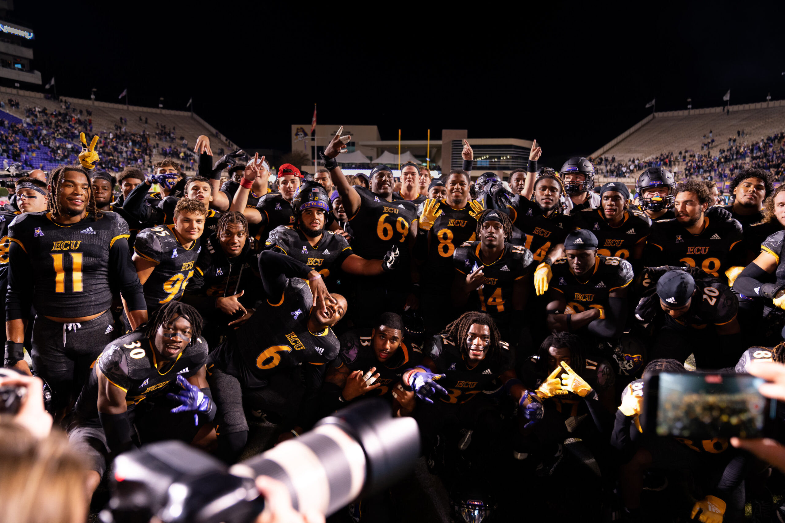My First ECU College Football Photography Assignment 182 ECU team celebrating on the sideline after a score