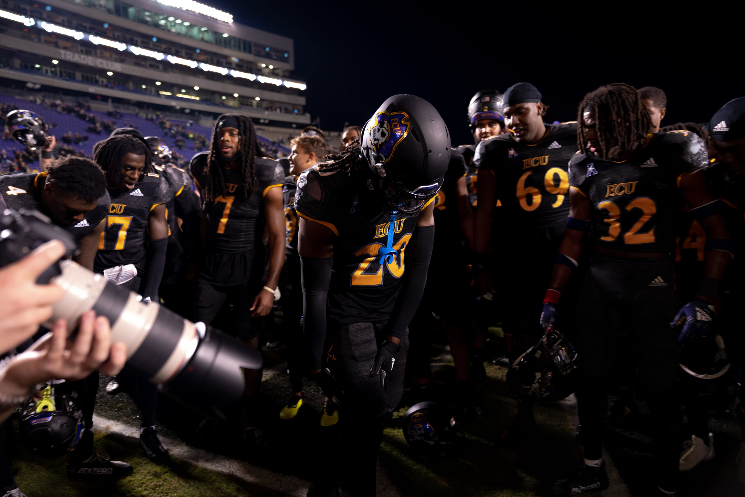 My First ECU College Football Photography Assignment 139 ECU players crowding the sideline during a key play